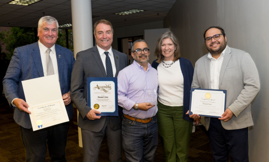 Professor Daniel Soto receiving Educator of the Year award at the Rohnert Park Rotary Club